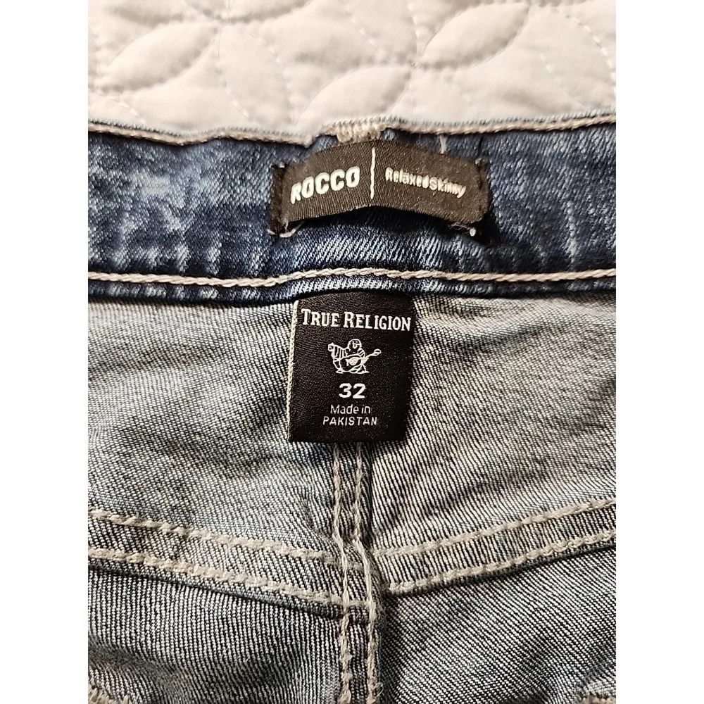 Men's‎ True Religion Rocco Jeans 32X34 Relaxed Skinny Stretch Distressed Denim